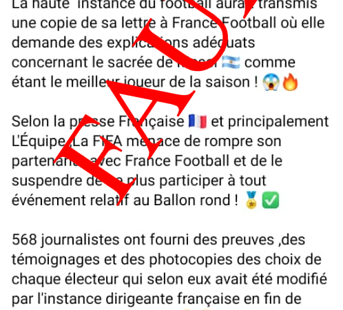 NON, LA FIFA N’A  ANNONCE AUCUNE ENQUÊTE OFFCIELLE SUR LE BALLON 2021